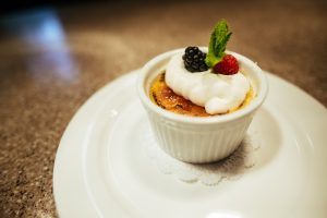 Creme Brulee served to guest at Healing Waters Lodge